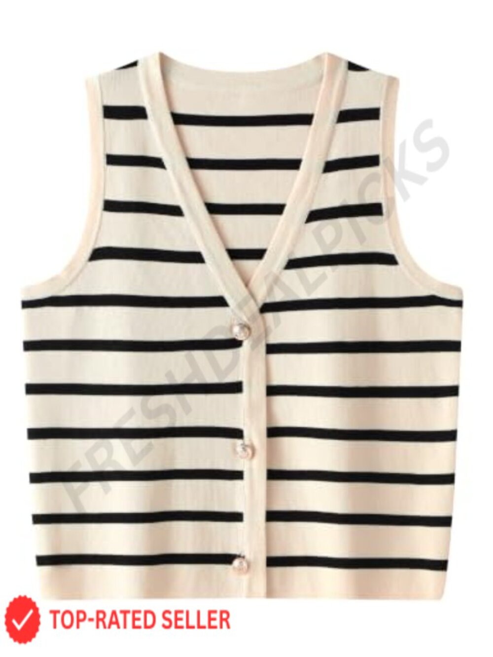 Womens Striped V Neck Knit Sweater Vest Sleeveless Button Front Top